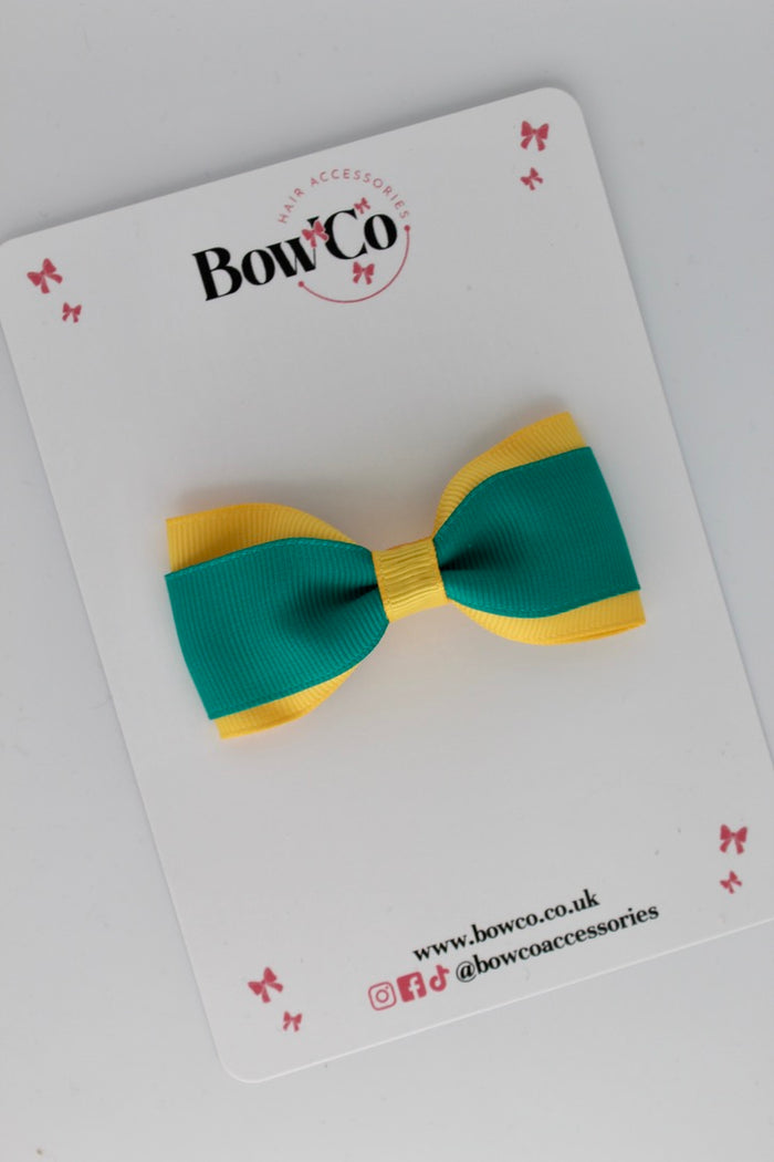 School Bow Jade Green and Yellow Gold - Tuxedo Bow - Clip