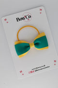 School Bow Jade Green and Yellow Gold - Tuxedo Bow - Elastic