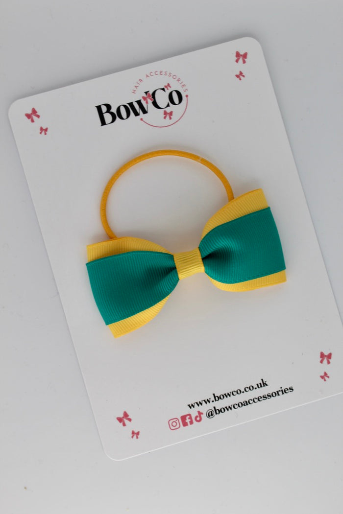 School Bow Jade Green and Yellow Gold - Tuxedo Bow - Elastic