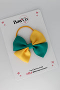 School Bow Jade Green and Yellow Gold - Twist Bow - Elastic