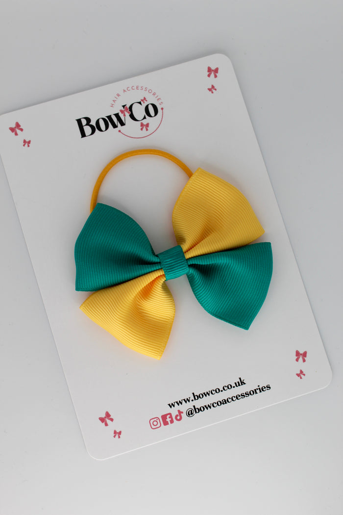 School Bow Jade Green and Yellow Gold - Twist Bow - Elastic