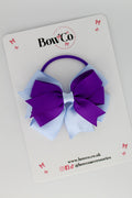 School Bow Purple and Bluebell - Double Tail Bow - Elastic