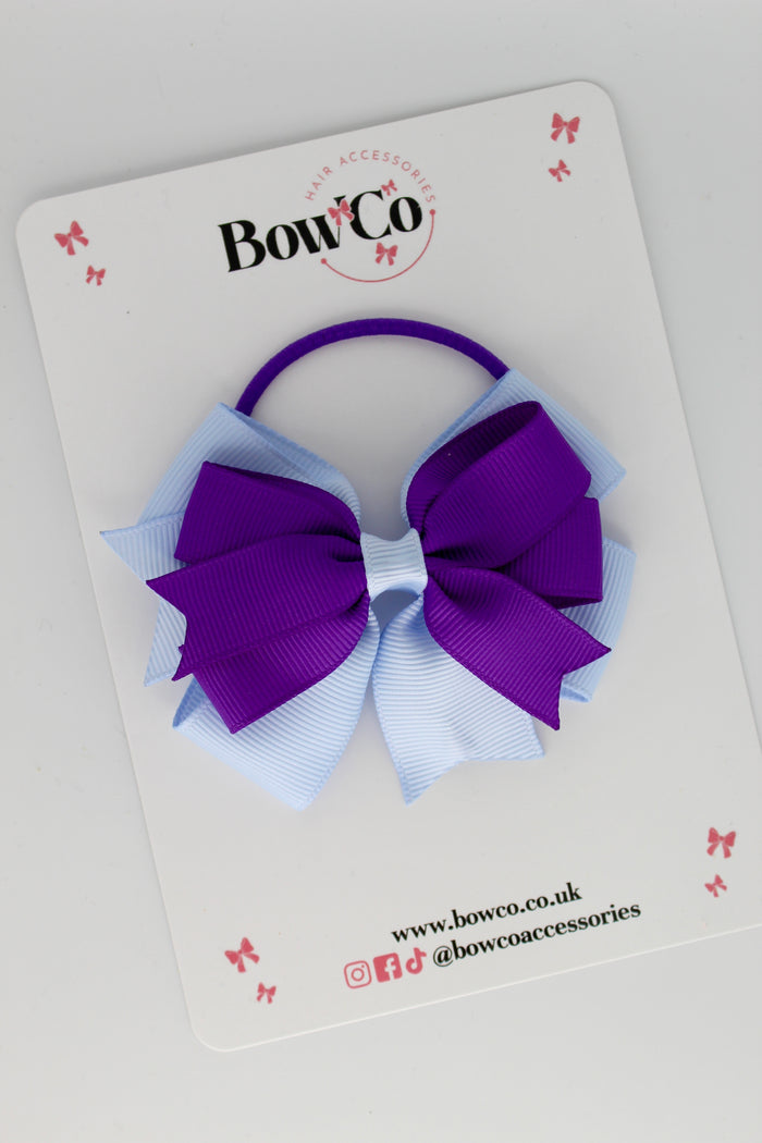 School Bow Purple and Bluebell - Double Tail Bow - Elastic