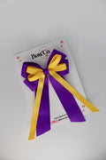 School Bow Purple and Yellow Gold - Loop Bow Tail Clip