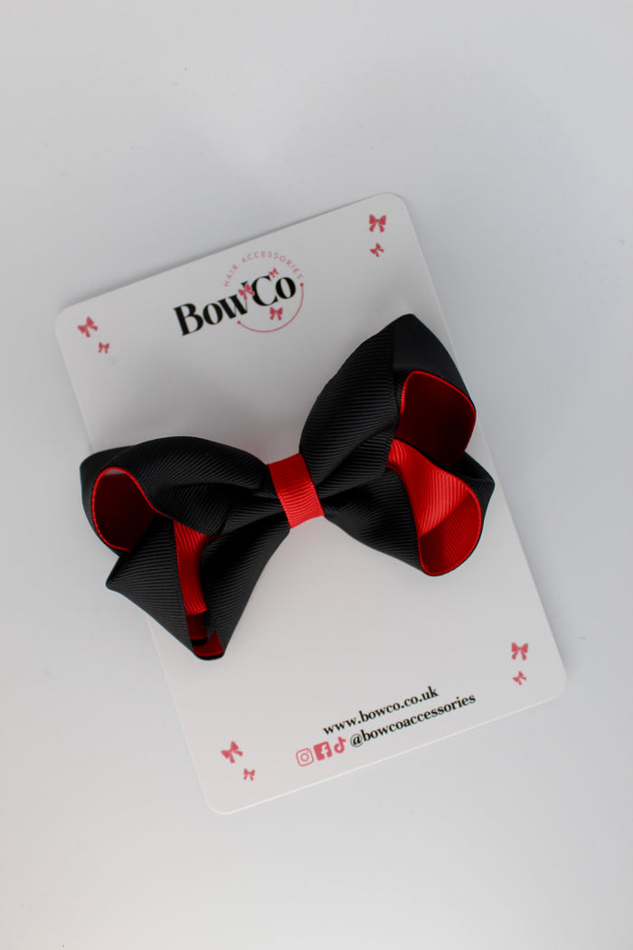 School Bow Red and Black - Loop Bow - Clip