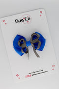 School Bow Royal Blue and Metal Grey - Double Bow - Clip