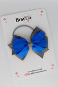 School Bow Royal Blue and Metal Grey - Double Tail Bow - Elastic