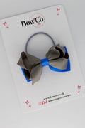 School Bow Royal Blue and Metal Grey - Pleated Bow - Elastic