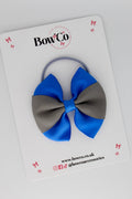 School Bow Royal Blue and Metal Grey - Round Tuxedo Bow - Elastic