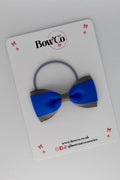 School Bow Royal Blue and Metal Grey - Tuxedo Bow - Elastic
