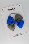 School Bow Royal Blue and Metal Grey - Twist Bow - Elastic