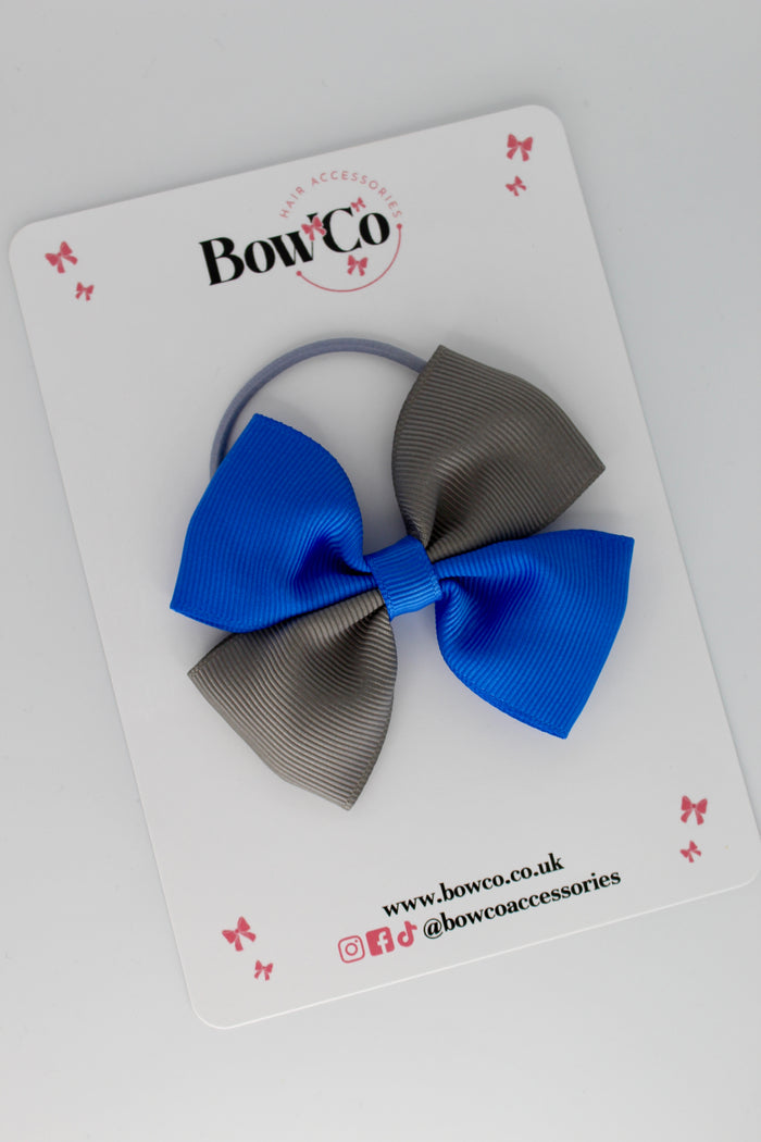 School Bow Royal Blue and Metal Grey - Twist Bow - Elastic