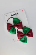School Bows - Forest Green and Burgundy - Twist Bow Set - Elastic