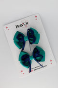 School Bows Jade Green and Navy - Double Bow Set - Clip