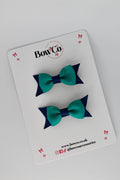 School Bows Jade Green and Navy - Layer Tail Bow Set - Clip