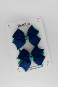 School Bows Jade Green and Navy - Layer Tail Bow Set - Clip