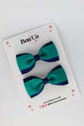 School Bows Jade Green and Navy - Tuxedo Bow Set - Clip