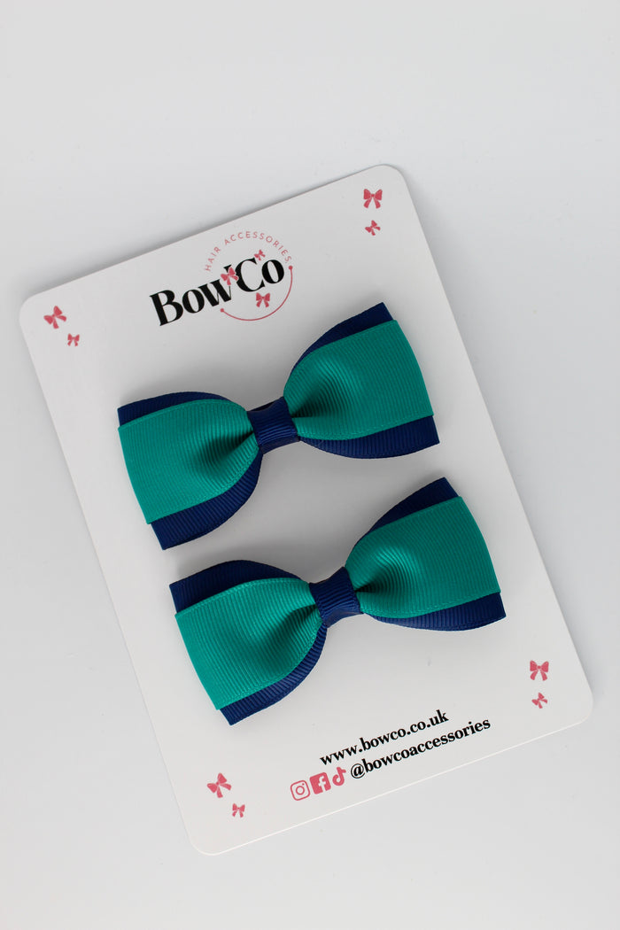 School Bows Jade Green and Navy - Tuxedo Bow Set - Clip