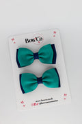 School Bows Jade Green and Navy Blue - Double Lapel Bow Set - Clip
