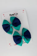 School Bows Jade Green and Navy Blue - Round Tuxedo Bow Set - Clip