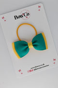 School Bows Jade Green and Yellow Gold - Double Lapel Bow - Elastic