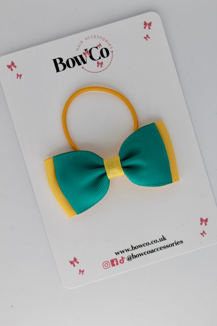 School Bows Jade Green and Yellow Gold - Double Lapel Bow - Elastic