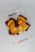 School Burgundy and Yellow Gold Double Loop Bow - Clip