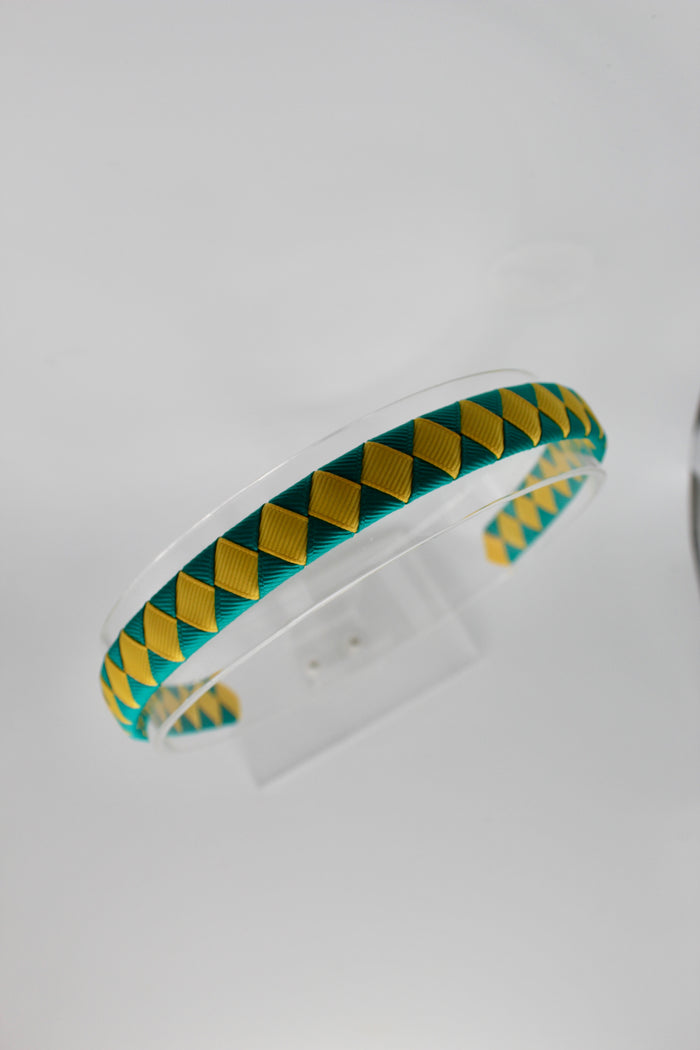 School Hair Accessories - Pleated Jade Green and Yellow Gold Hair Band