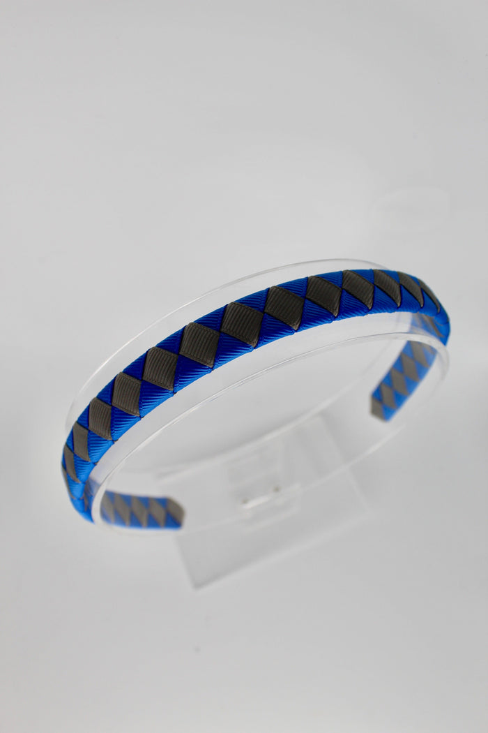 School Hair Accessories - Pleated Royal Blue and Metal Grey Hair Band