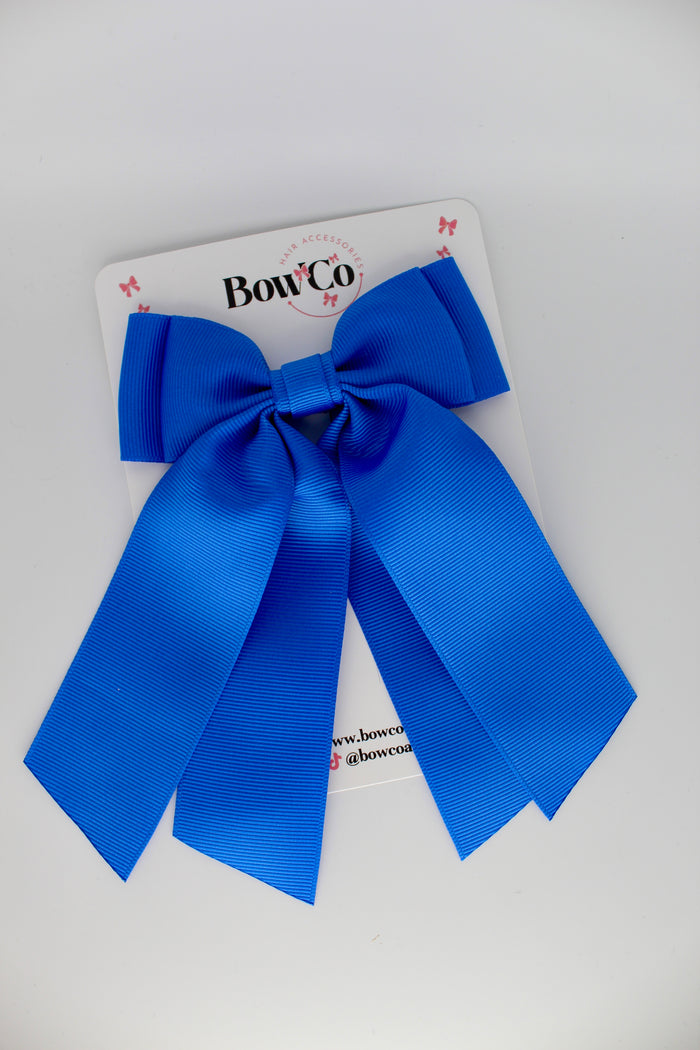 School Royal Blue Bow - Double Layer Tail Bow - Clip