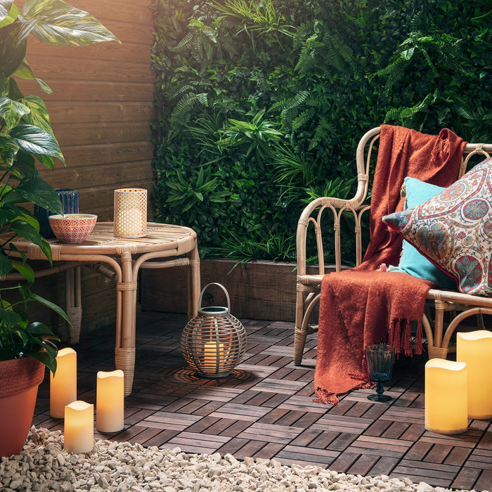 Set of 2 Large Outdoor Waterproof Flameless LED Pillar Candles Battery Operated with Timer