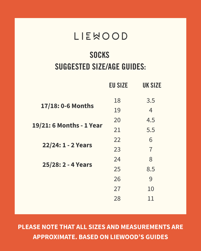 Liewood - Silas Socks - Size Guide