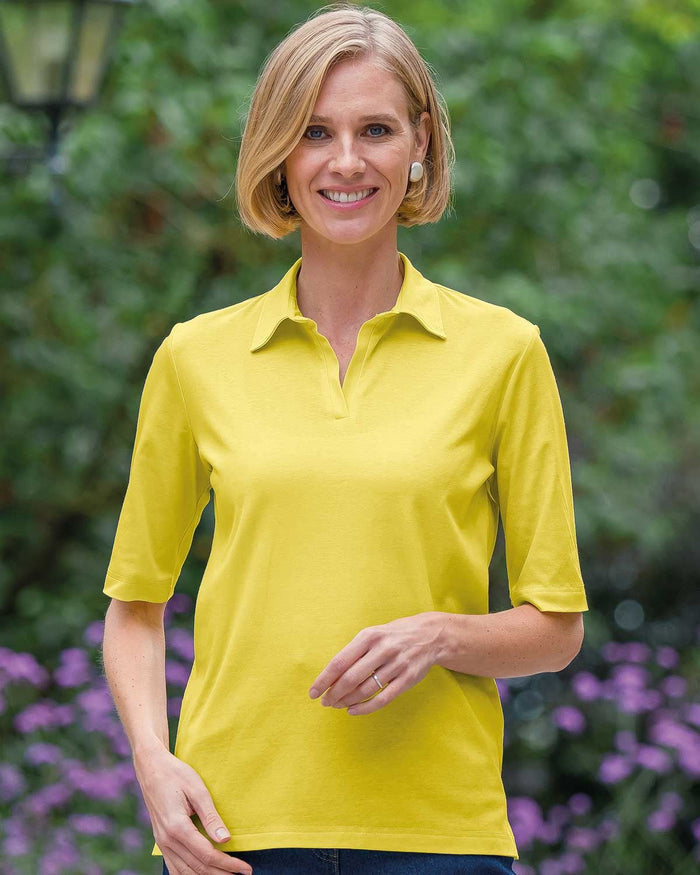 Silky Cotton Ladies Polo Top - Celery - Country Collection