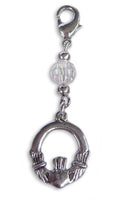 silver claddagh charm with clear faceted bead mini hair accessory front view