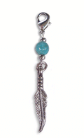 silver feather charm with turquoise bead mini hair accessory front view