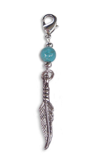 silver feather charm with turquoise bead mini hair accessory front view