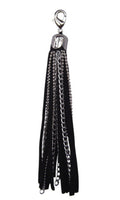 black leather fringe charm with silver chain and clasp mini hair accessory front view