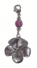 silver plumeria flower charm with pink faceted bead mini hair accessory front view