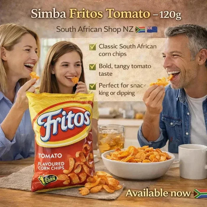 Simba Fritos Tomato 120g bold tangy South African tomato-flavored crunchy corn chips snack