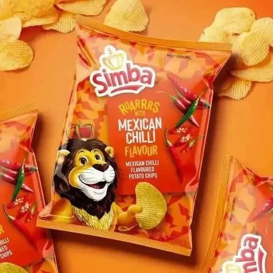 Simba Mexican Chilli 120g chip bag with spicy flavor branding
