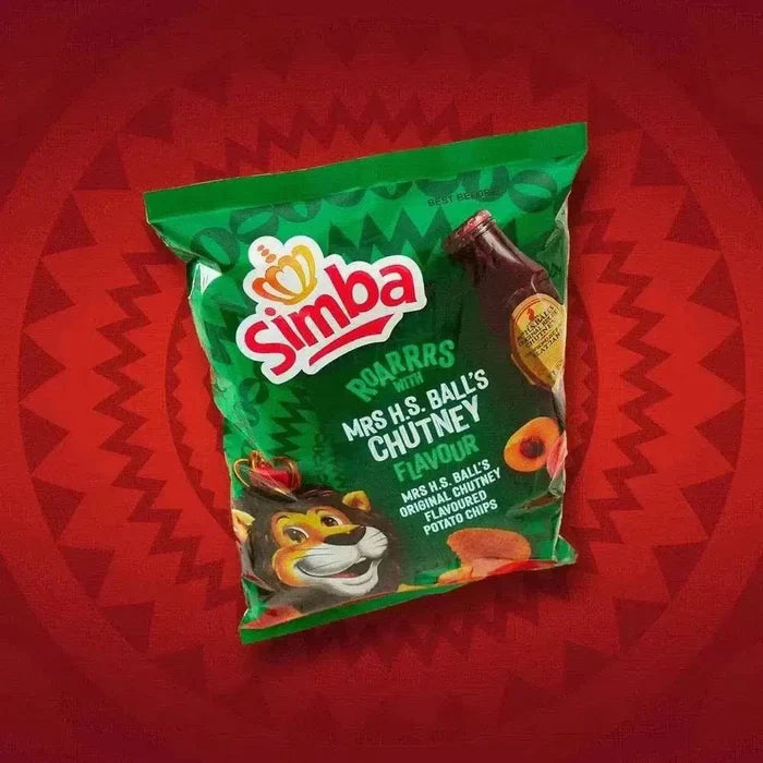 Simba Mrs Balls Chutney 125g crunchy maize snack with sweet-tangy South African flavor