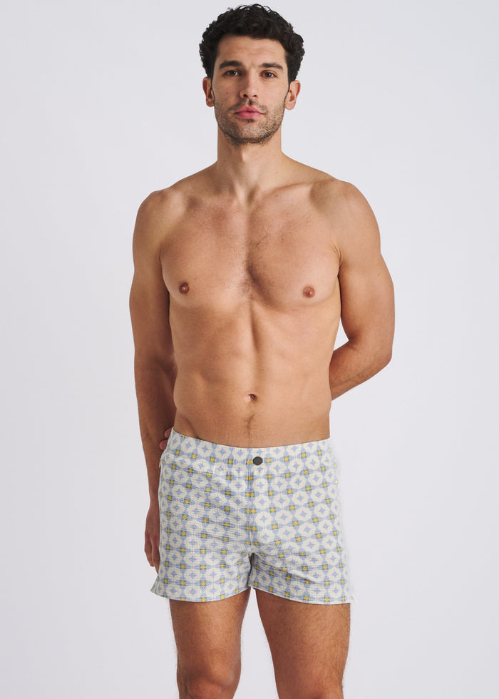 Slate/Latte Floral Seersucker Printed Swim Shorts W/Mesh Lining Pm-6018-57