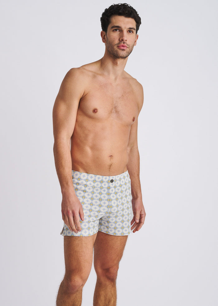 Slate/Latte Floral Seersucker Printed Swim Shorts W/Mesh Lining Pm-6018-57