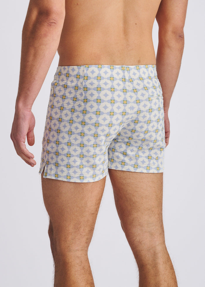 Slate/Latte Floral Seersucker Printed Swim Shorts W/Mesh Lining Pm-6018-57