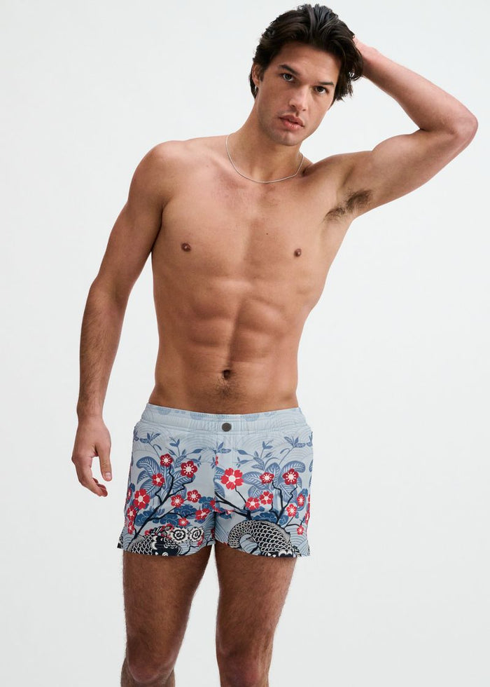 Slate/Navy Floral Printed Swim Shorts W/Mesh Brief Lining St-8024-11