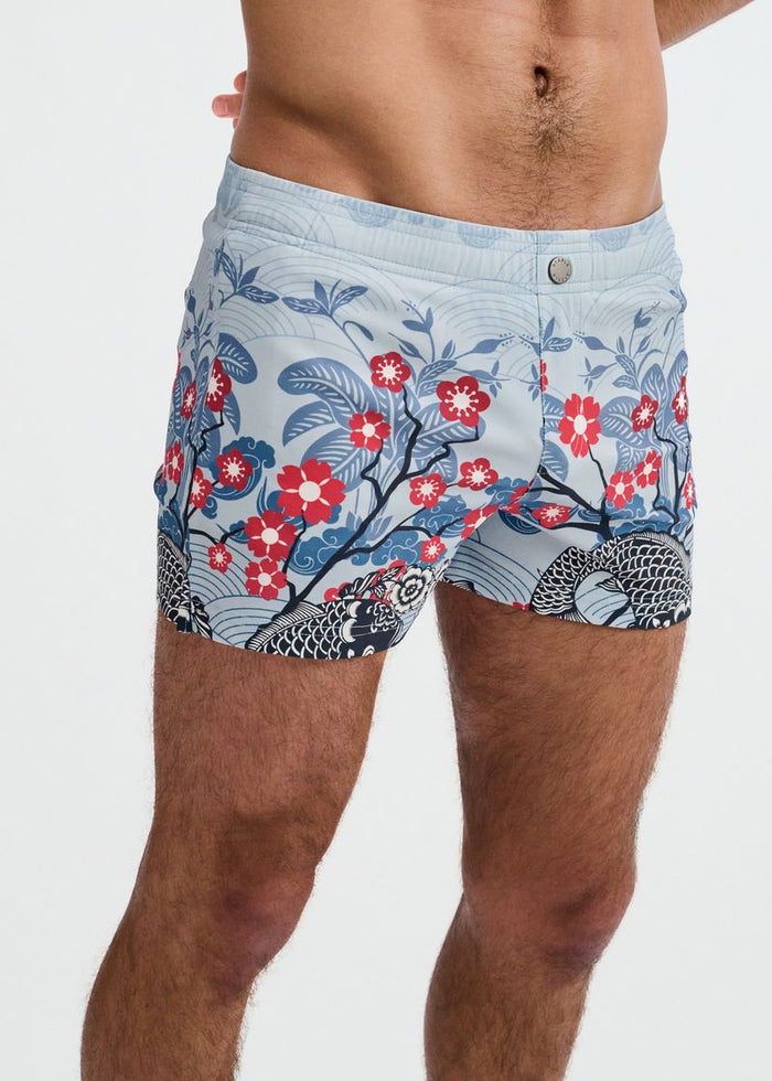 Slate/Navy Floral Printed Swim Shorts W/Mesh Brief Lining St-8024-11
