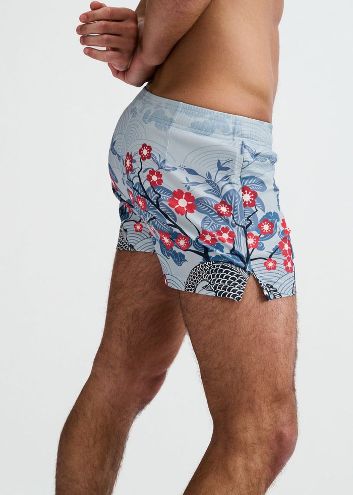 Slate/Navy Floral Printed Swim Shorts W/Mesh Brief Lining St-8024-11