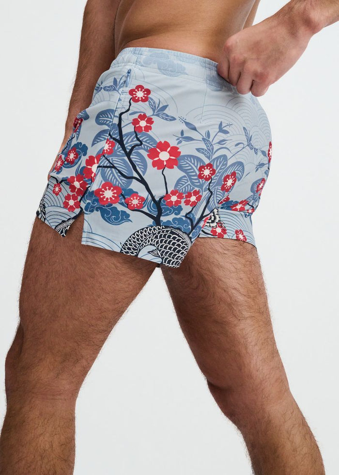 Slate/Navy Floral Printed Swim Shorts W/Mesh Brief Lining St-8024-11