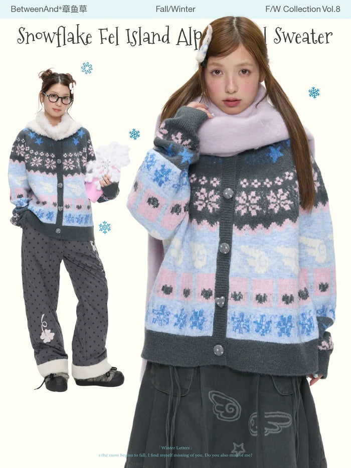 Snowflake fel island alpaca wool cardigan sweater