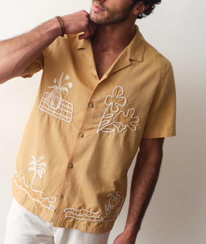 Sol Embroidered Resort Shirt Mustard